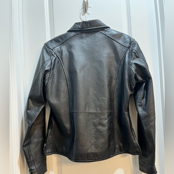 Biker's Club Black Leather Biker Full Zip Jacket Med ArmpitToArmpit 21”length26” - Picture 6 of 7